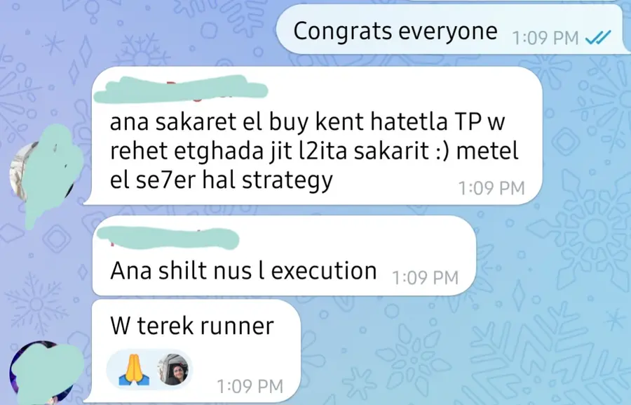 Student describing a buy that reached its take profit